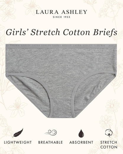 Laura Ashley Girls Underwear - 5 Pack Soft Stretch Breathable Panties for Girls - Lightweight Cotton Panties (Size: 4-12)
