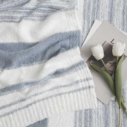 WRENGONGE Grey Blue Throw Blanket, 50x70 Soft Cozy Striped Throw Blankets for Couch, Sofa, Bed