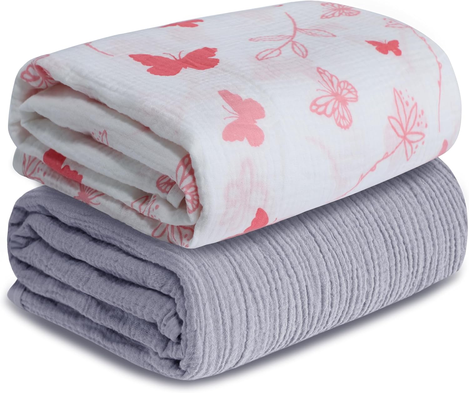 Muslin Swaddle Blankets for Newborn, 2 Pack Breathable Soft Receiving Blanket, Large 41 x 41 inches