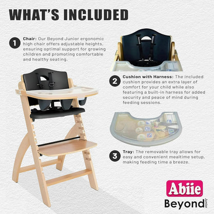 Abiie Beyond Junior Wooden High Chair with Tray - Adjustable and Convertible High Chair for Babies
