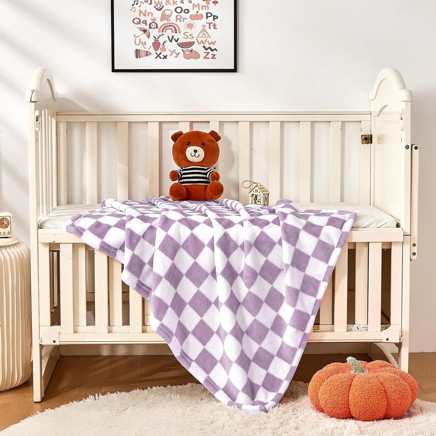 Yurhap Checkered Baby Blanket Fleece Baby Blankets for Girls, Ultra Soft Cozy Fluffy Infant Toddler