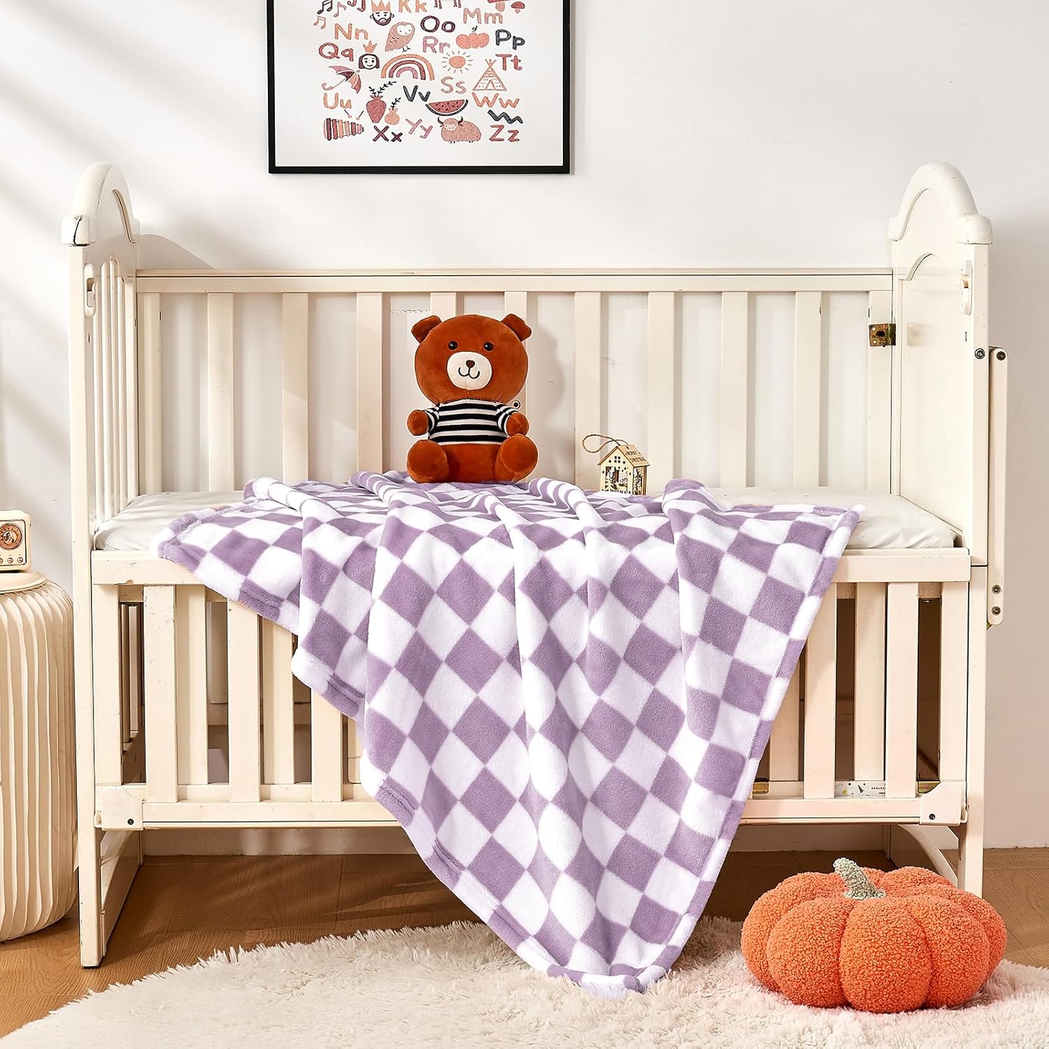 Yurhap Checkered Baby Blanket Fleece Baby Blankets for Girls, Ultra Soft Cozy Fluffy Infant Toddler