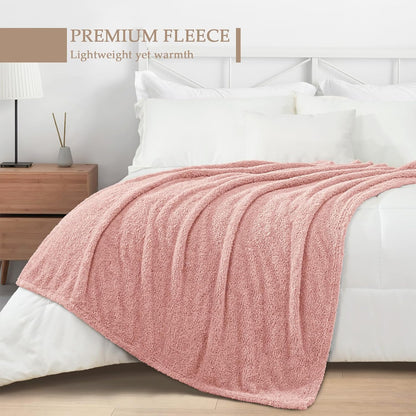 Exclusivo Mezcla Fleece Throw Blanket for Couch Sofa, Soft Warm and Fluffy Blankets for Women Men Girls Kids, Suitable for All Seasons, Dusty Pink, 50x60 Inches