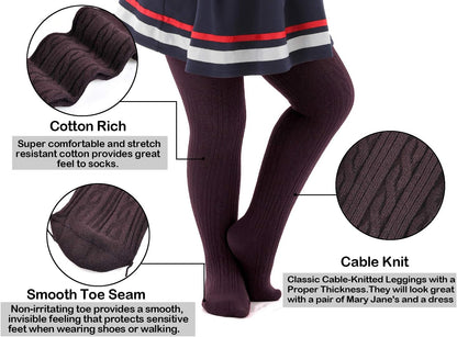 EPEIUS Baby Girl Tights Thick Cable Knit Leggings Stockings Cotton Pantyhose for Newborn Infant Toddler 3/4/5/6 Pack