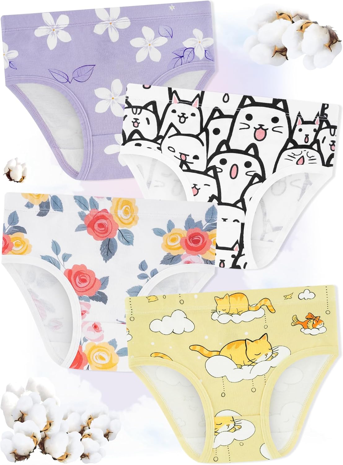 Girls' Underwear,Soft Cotton Tagless Panties for Toddlers' & Little Kids Comfort,Breathable Briefs,8-Pack