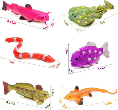 10PCS Sea Animal Figurines Bath Toys, Color Changing Ocean Fish Toys, Stretchy Realistic Animal