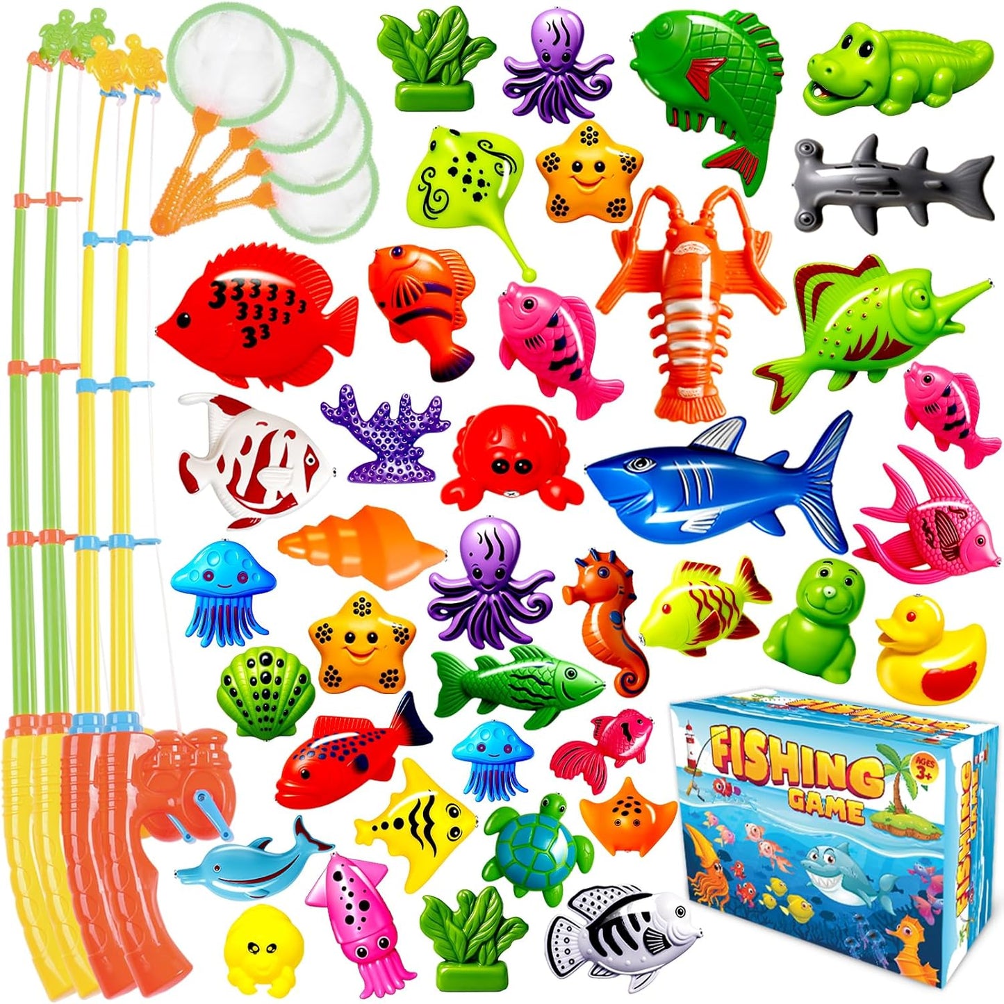 CozyBomB™ Magnetic Fishing Toys Game Set for Kids | Water Table Bathtub Kiddie Pool Party & Pole