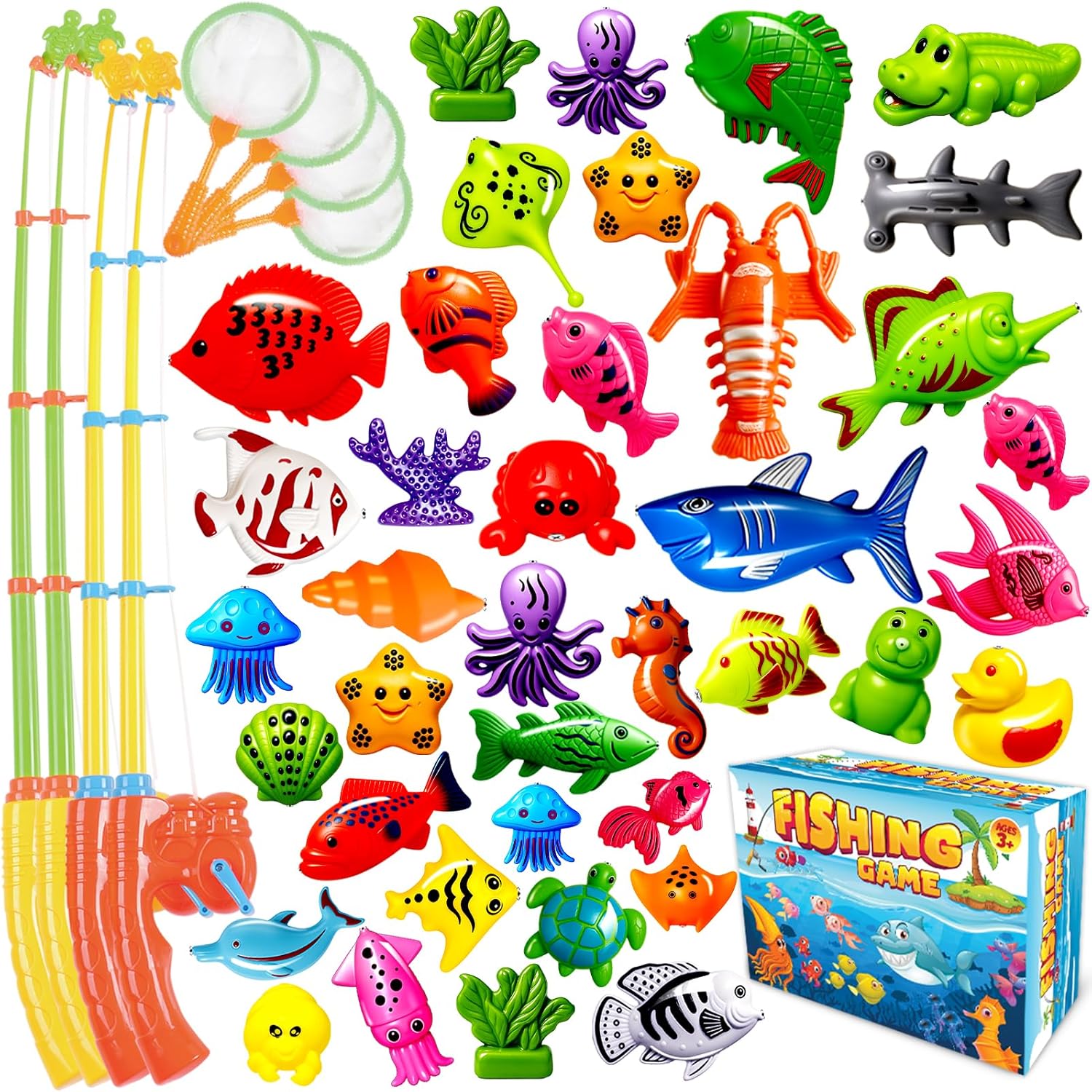 CozyBomB™ Magnetic Fishing Toys Game Set for Kids | Water Table Bathtub Kiddie Pool Party & Pole