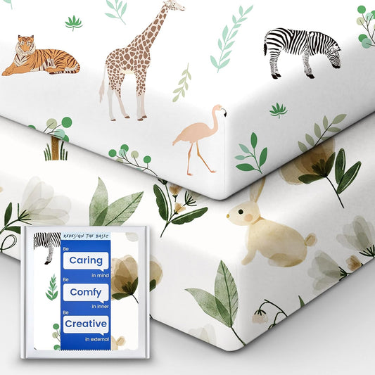 Crib Sheet Netural, Premium Soft Safari Jersey Knit Fitted Crib Sheet, Crib Mattress Sheet, 28''x52''x9'' Extra Deep Pocket