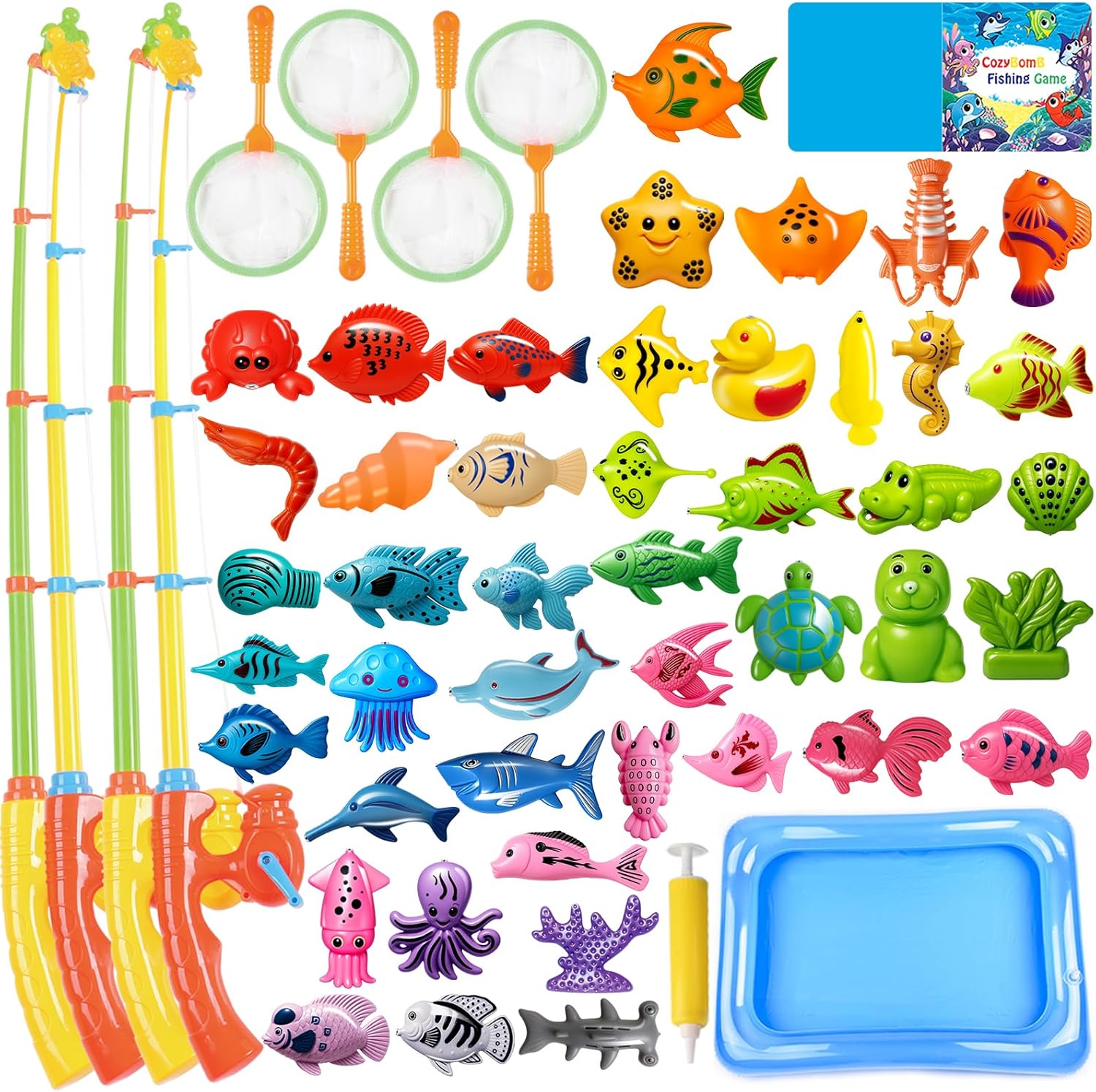 CozyBomB™ Magnetic Fishing Toys Game Set for Kids | Water Table Bathtub Kiddie Pool Party & Pole