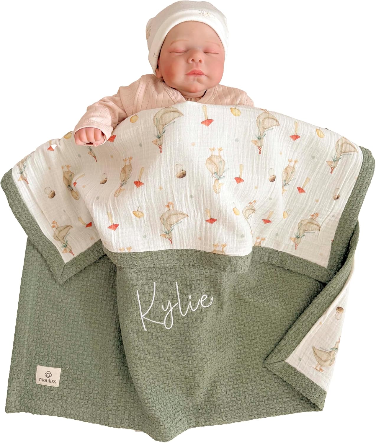 Personalized Baby Blanket with Name – Handmade 100% Organic Cotton Newborn Gift | Custom Knit