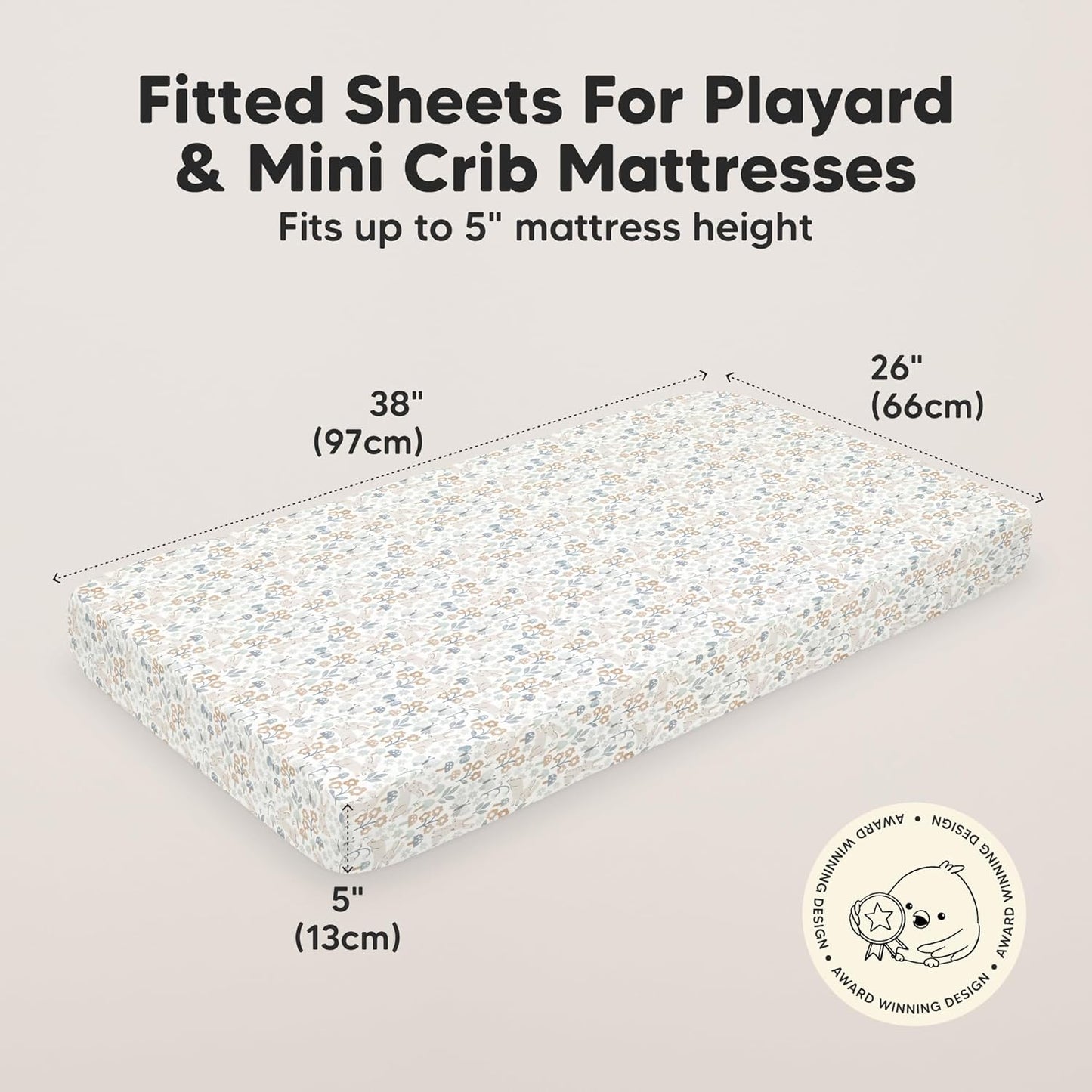 2-Pack Mini Crib Sheets Fitted - 38x26 Pack N Play Sheets for Pack and Play Mattress, Organic