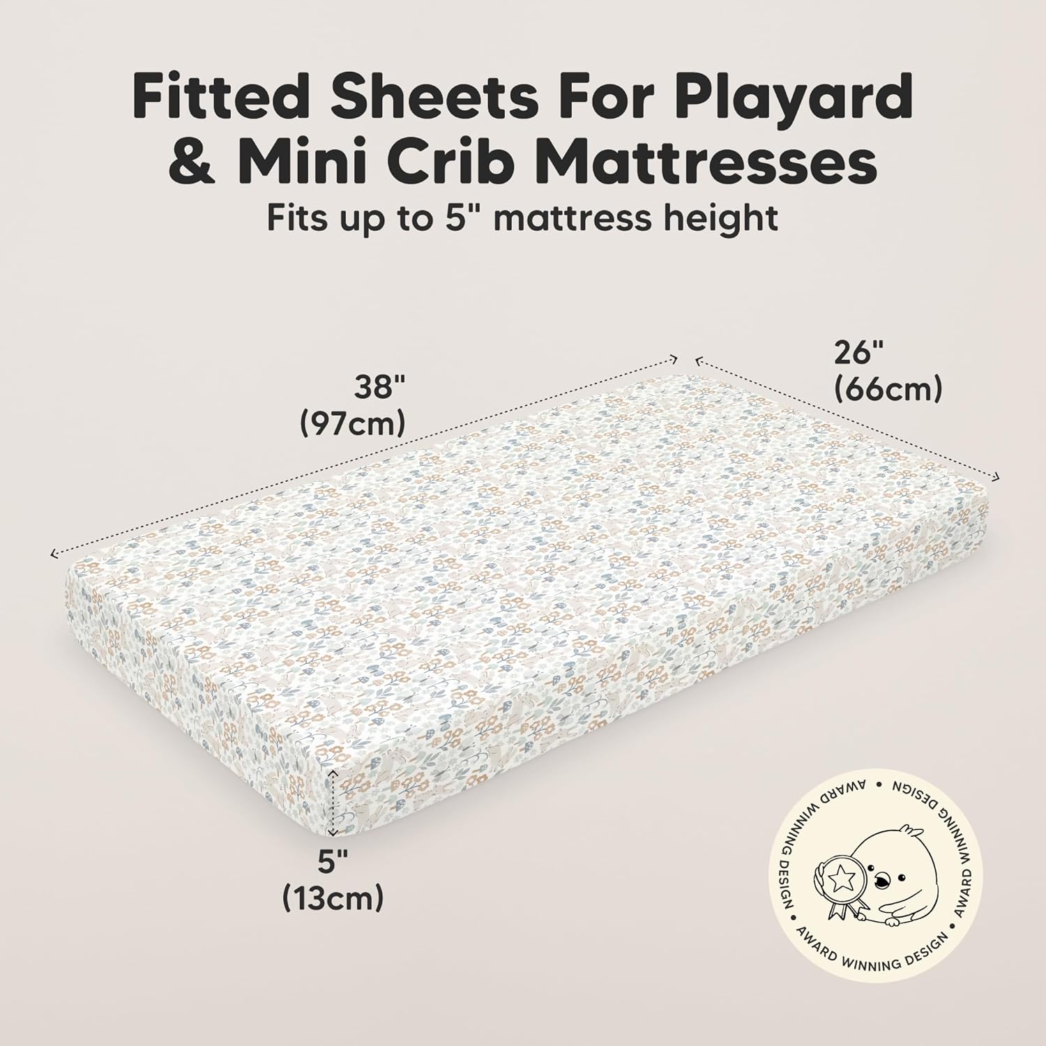 2-Pack Mini Crib Sheets Fitted - 38x26 Pack N Play Sheets for Pack and Play Mattress, Organic