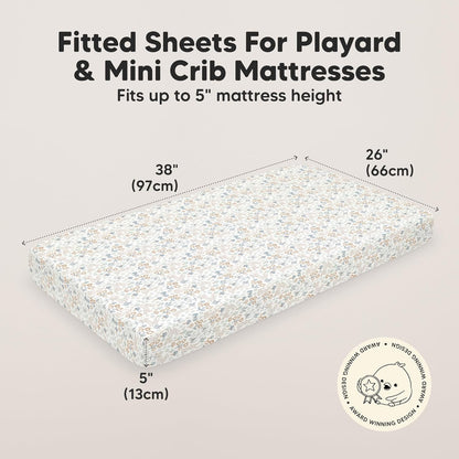 2-Pack Mini Crib Sheets Fitted - 38x26 Pack N Play Sheets for Pack and Play Mattress, Organic