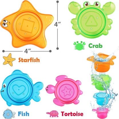iPlay, iLearn Baby Bath Toys w/ Organizer, Water Squirting Octopus, Wind Up Swimming Turtle