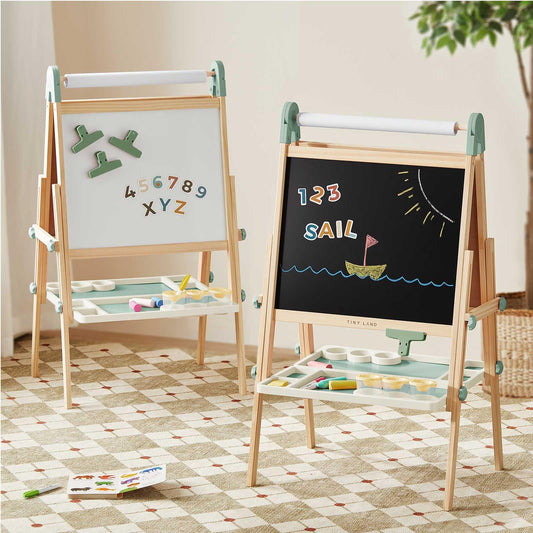 Tiny Land Foldable Wooden Kids Easel with Magnetic Letters & Numbers