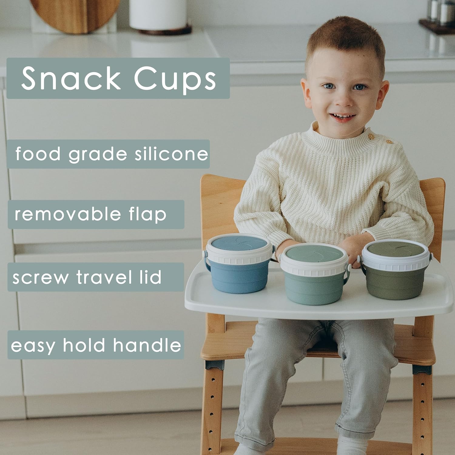 No Spill Silicone Toddler Snack Containers, Detachable Silicone Flap for Filling&Cleaning