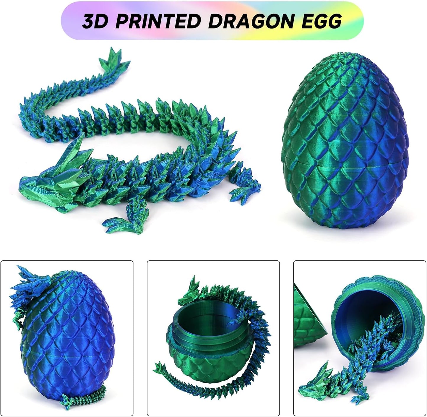 3D Printed Dragon Egg,Dragon Eggs with Dragon Inside,Crystal Dragon Fidget Toys,Full Articulated