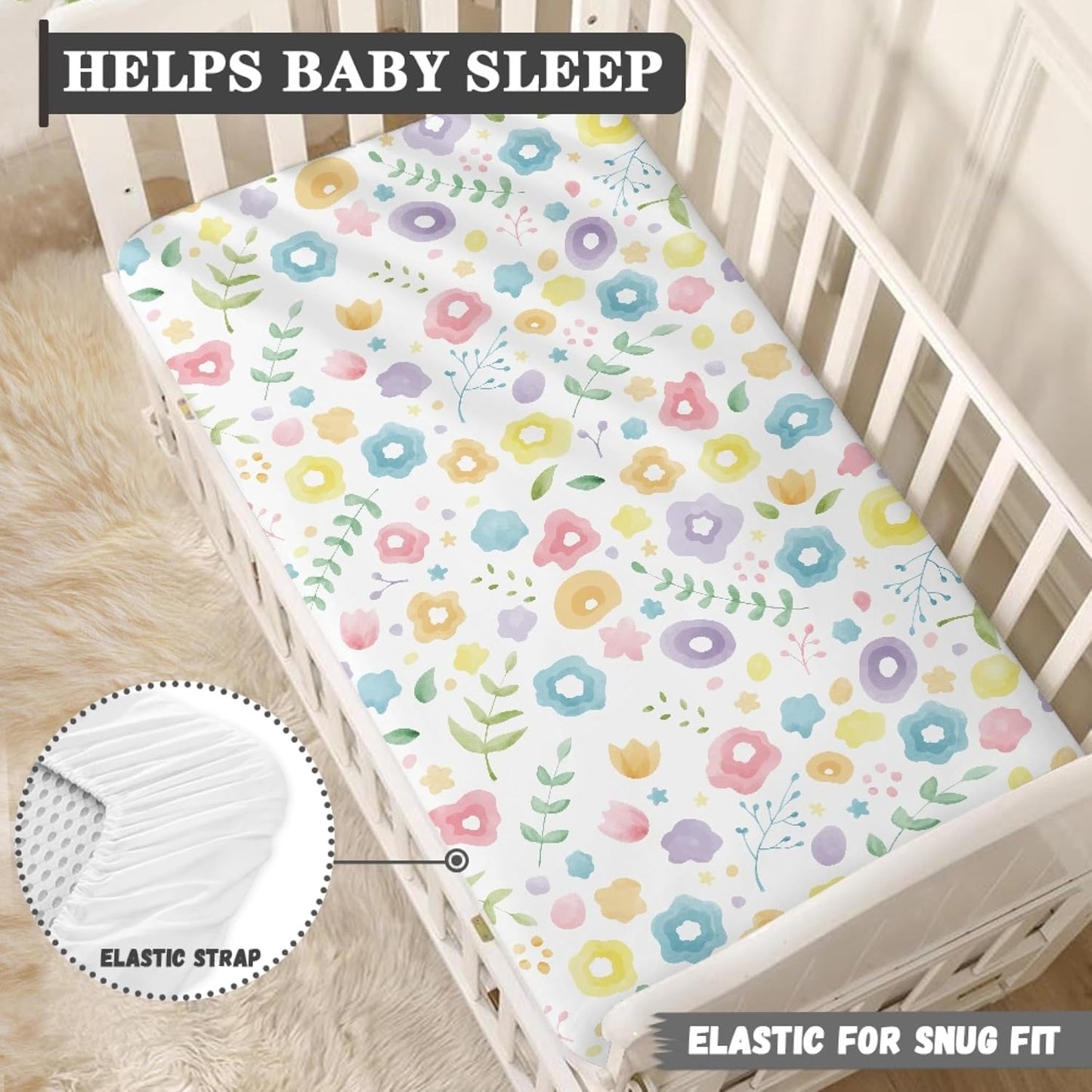 Pastel Flower Fitted Crib Sheet Floral Baby Crib Sheet Fit Standard Crib and Toddler Mattress,Crib Mattress Sheets for Boys Girls 28"x52"
