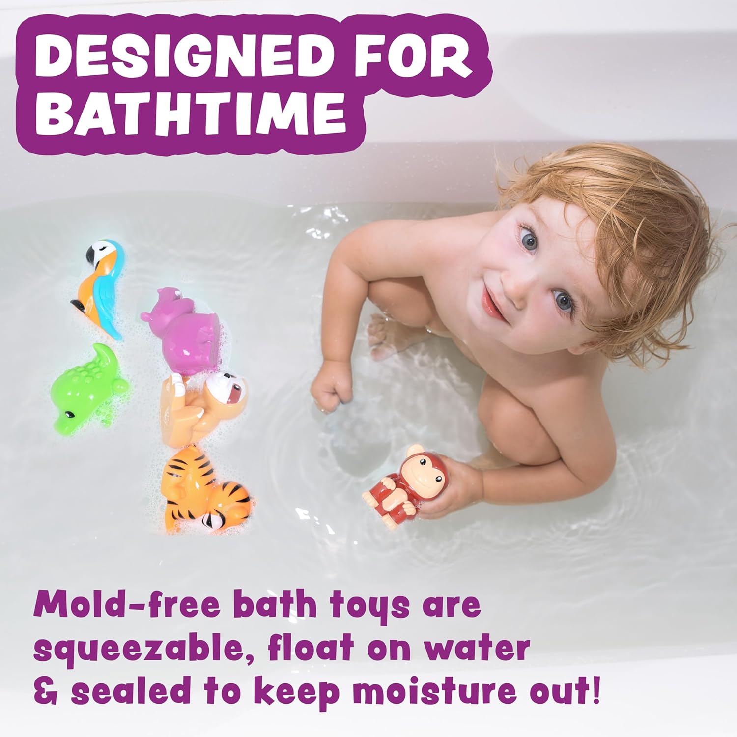 Tub Works® Rainforest™ Mold Free Bath Toys, 6 Pack | Sealed, No Hole Bath Toys Design Keeps