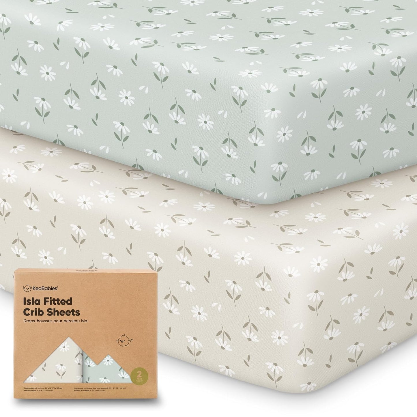 KeaBabies 2-Pack Baby Crib Sheets for Boys, Girls - 52x28 Viscose Derived from Bamboo Toddler Bed