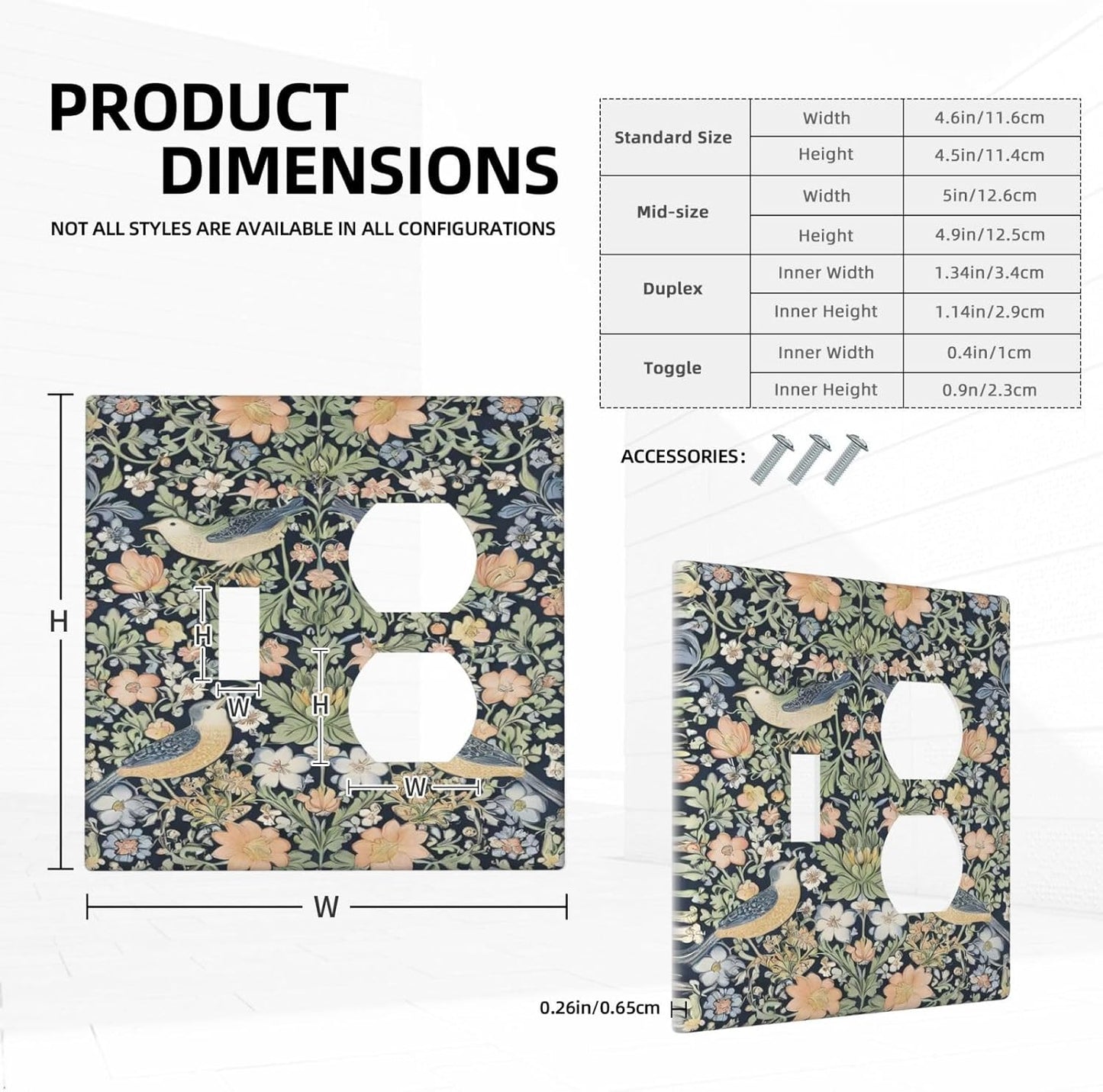 Decorative Outlet Covers Rustic Morris Birds Green Leaf Flower 2 Gang Wall Plate Cover Single Toggle Duplex Combo Two Switch Light Switch Cover Plate Jumbo Dual GFCI Faceplate