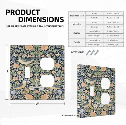 Decorative Outlet Covers Rustic Morris Birds Green Leaf Flower 2 Gang Wall Plate Cover Single Toggle Duplex Combo Two Switch Light Switch Cover Plate Jumbo Dual GFCI Faceplate