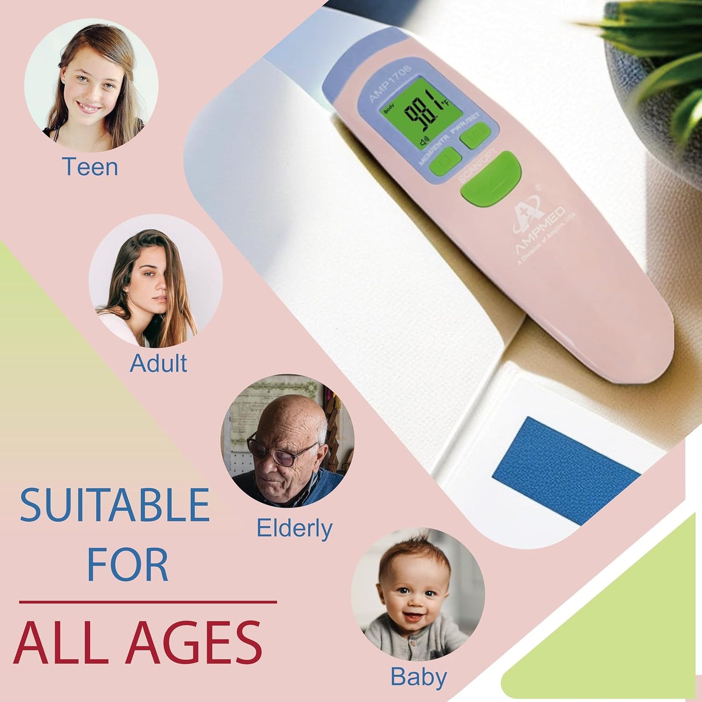 Amplim Non-Contact Forehead Thermometer for Adults, Kids & Infants | Ampmed No-Touch Medical Grade