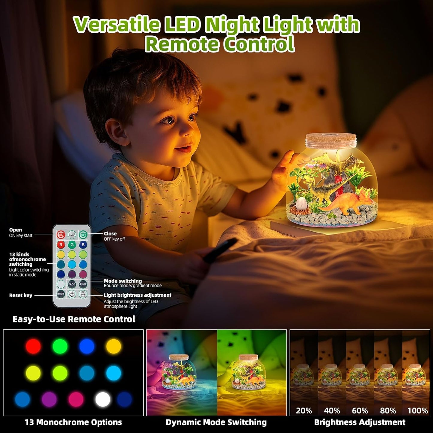 Dinosaur Light Up Terrarium for Boys – DIY Prehistoric Garden with LED | STEM Toy & Craft Gift for Kids Ages 4-8, Perfect for Birthday or Christmas