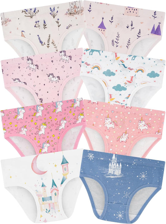 Girls' Underwear,Soft Cotton Tagless Panties for Toddlers' & Little Kids Comfort,Breathable Briefs,8-Pack