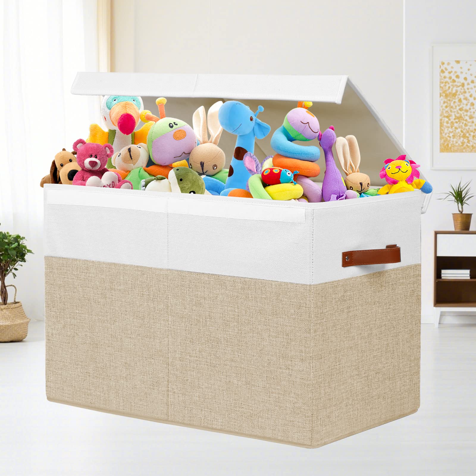 Large Toy Storage Box with Lid, Toy Chest Bin Boxes Basket with Dividers