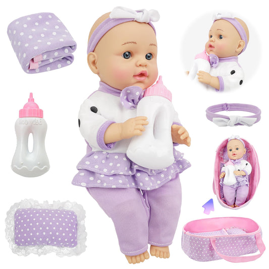 SMILESSKIDDO Baby Doll with Carrier Bassinet Bed 12" Dolls Playset Toddler