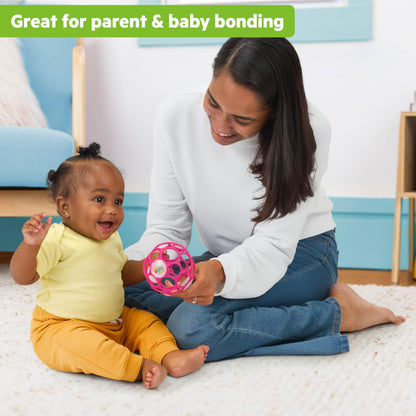 Bright Starts Oball Easy-Grasp Baby Rattle Ball, Pink, Ages Newborn and Up, 4 Inches