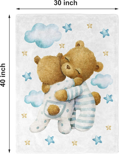 UNIQUE Little Bear Ultra Soft Fleece Baby Blanket 30x40in, Hugging Bears Baby Blanket, Boy