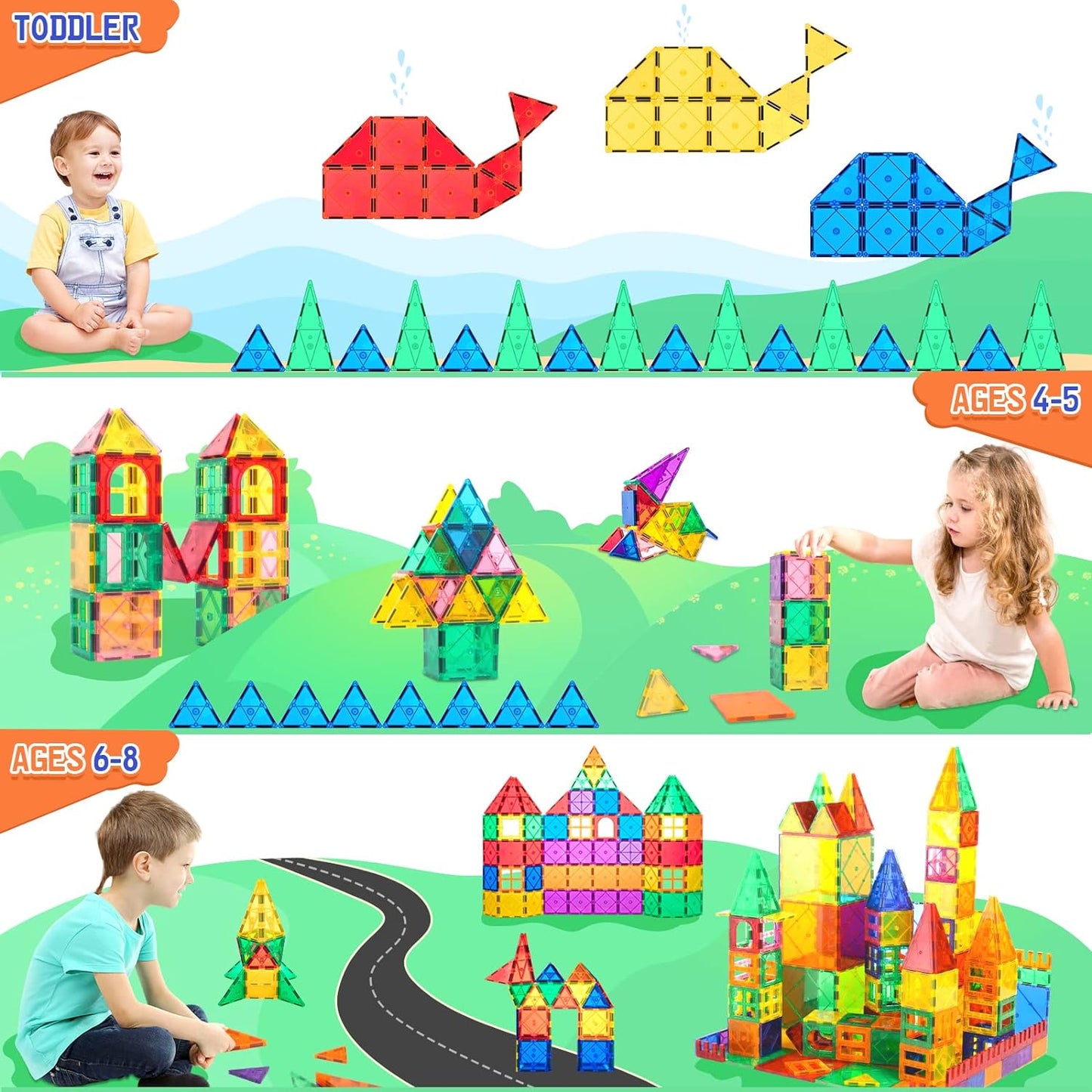 Magnetic Tiles Toddler Toys Games Sensory Toys for Toddlers 3-4 Magnetic Blocks for Kids Age 3-5
