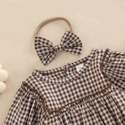 Douhoow Infant Baby Girl Plaid Romper Baby Sweatshirt Romper Ruffle Festival Clothes Fall Winter Outfits with Headband