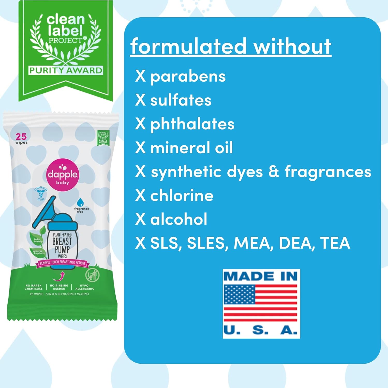 Breast Pump Wipes by Dapple Baby, Hypoallergenic & Powered by Plants, Removes Milk Residue, Leaves