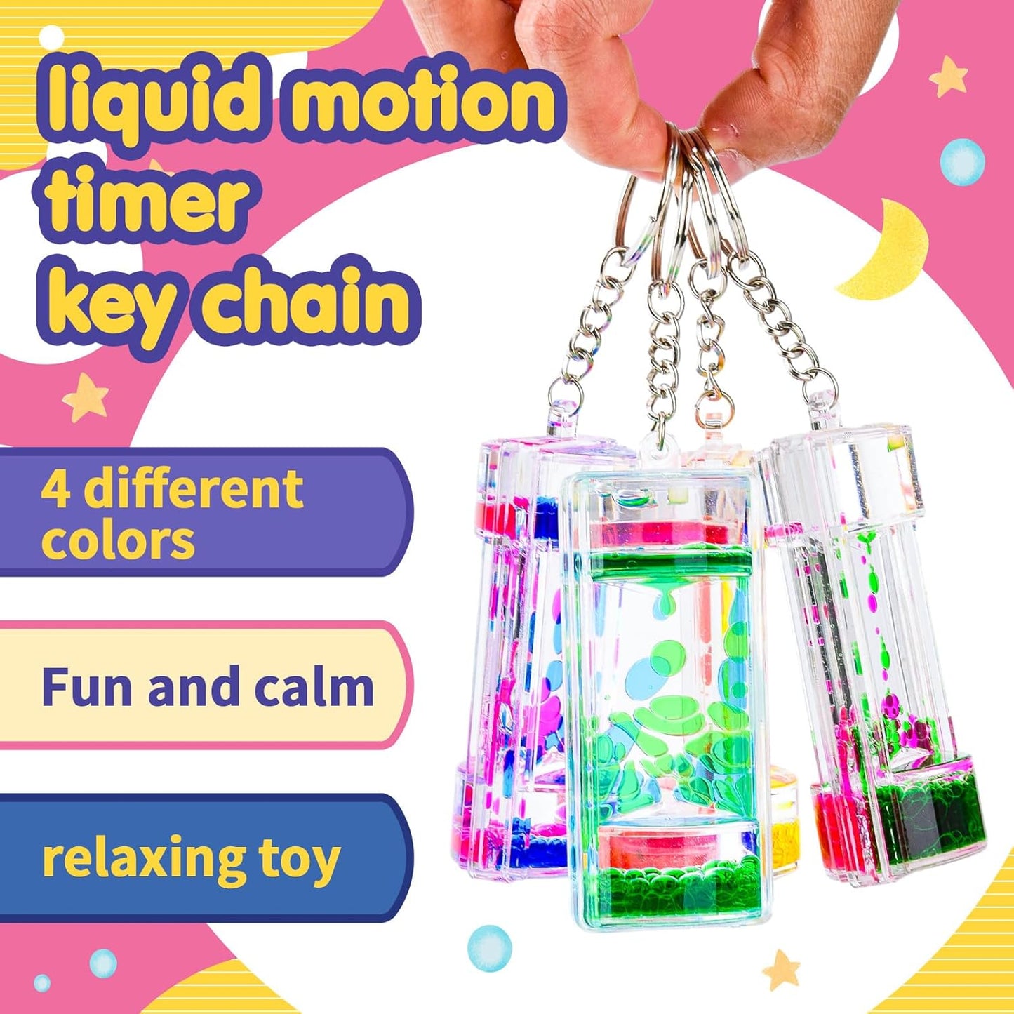 Liquid Motion Timer Key Chain - Sensory Bubbler Toy for Calming Fidget, Stress Relief - Water Bubble Desk Toy for Kids (1Box-4Pcs(Key Chain) Edition)