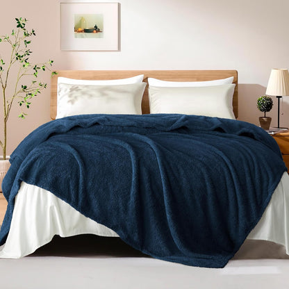 Exclusivo Mezcla Fleece Blanket for Couch, Soft and Cozy Queen Blankets for Women Men Girls Kids, Suitable for All Seasons, Navy Blue, 90x90 Inches