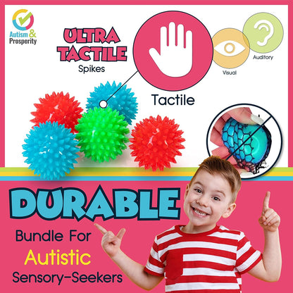 Autism & Prosperity Autism Sensory Products Bundle - Sensory Toys for Kids with Autism, Rainmaker Bubblers Spiky Sensory Balls for Autistic Children, Special Education Autism Toys Age 3 4 5 7 8 12