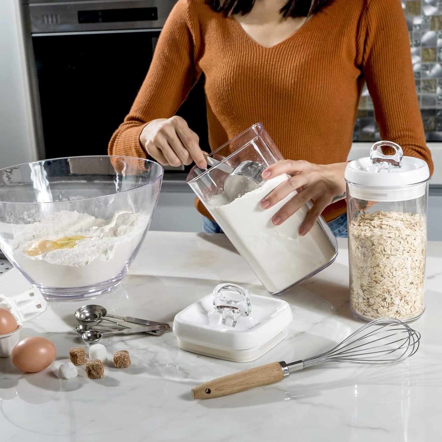 Felli Flip Tite Food Storage Containers With Lid 5" LARGE Airtight Ring Lock Flip Top, Square