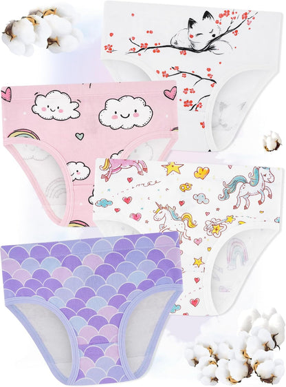 Girls' Underwear,Soft Cotton Tagless Panties for Toddlers' & Little Kids' Comfort,Breathable Briefs,8-Pack