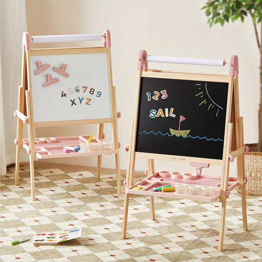 Tiny Land Foldable Wooden Kids Easel with Magnetic Letters & Numbers