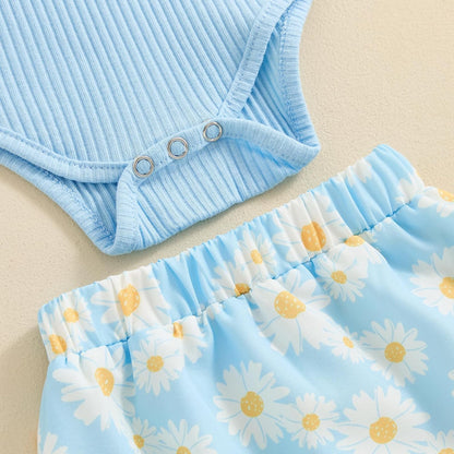 fhutpw Baby Girl Clothes Summer Cute Outfits 3 6 12 18 Months Spaghetti Strap Romper & Floarl Shorts Sets