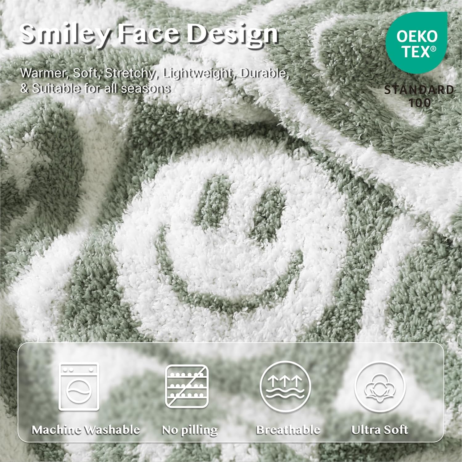 WRENSONGE Checkered Throw Blanket Seagrass Smiling Face Soft Cozy Fluffy Warm Hand Made Throw
