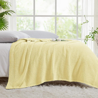 CYMULA Knit Throw Blanket for Couch Yellow - Super Soft Lightweight Plush Fuzzy Fluffy Cozy