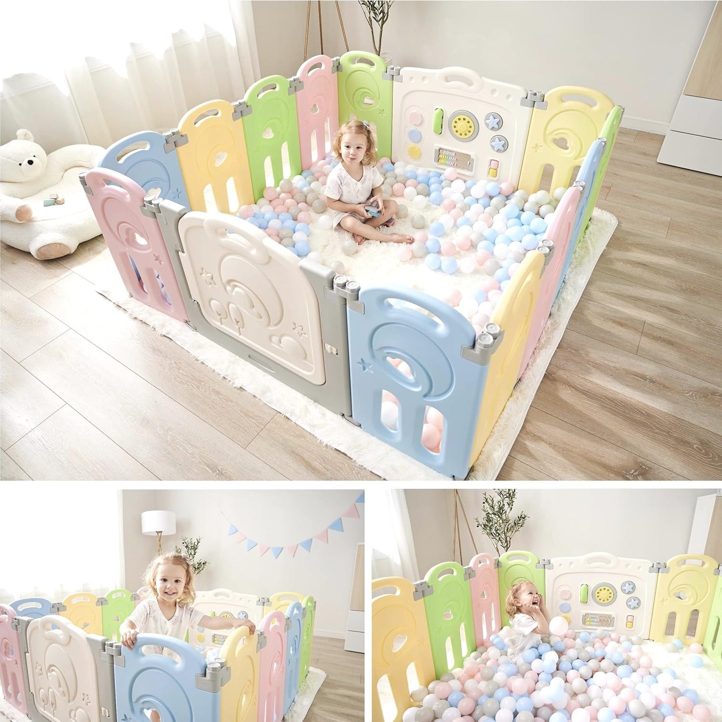 Fortella Cloud Castle Foldable Playpen, Baby Safety Play Yard with Whiteboard and Activity Wall