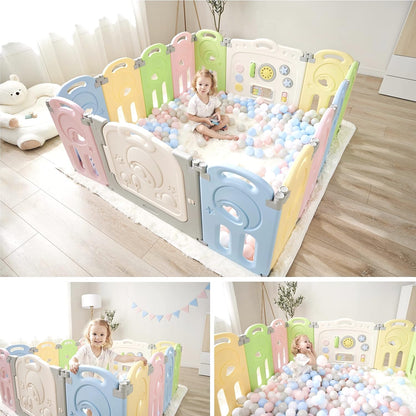 Fortella Cloud Castle Foldable Playpen, Baby Safety Play Yard with Whiteboard and Activity Wall