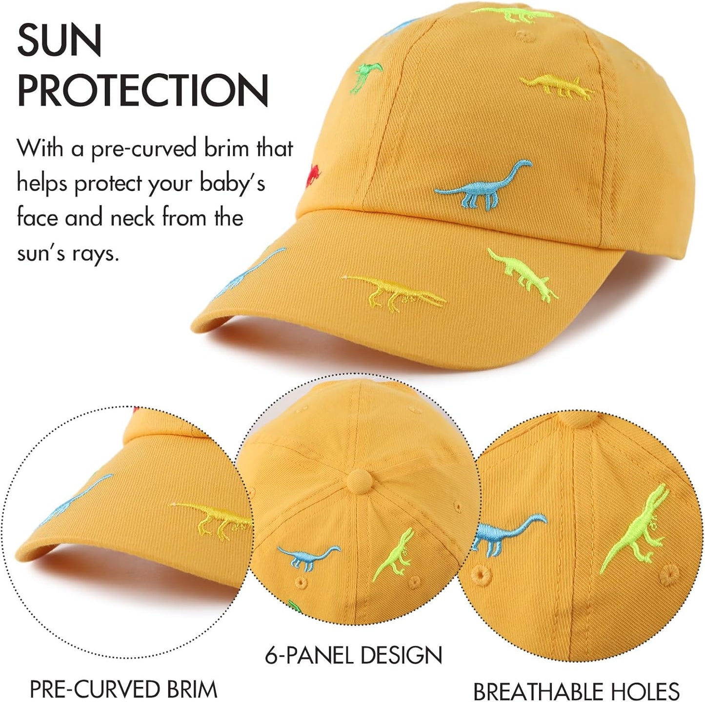 JANGANNSA Dinosaur Boys Girls Caps Embroidery Baby Baseball Caps Cotton Infant Toddler Kids Hat Spring Summer Autumn 2-6Y