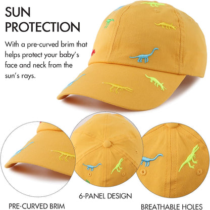 JANGANNSA Dinosaur Boys Girls Caps Embroidery Baby Baseball Caps Cotton Infant Toddler Kids Hat Spring Summer Autumn 2-6Y